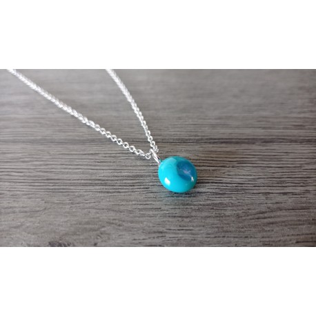 Pendentif turquoise effets en verre fusing dichroic création artisanale vendée