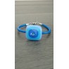 Blue bracelet handmade glass on black leather and stainless steel made in france vendée
