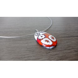 Glass pendant fusing millefiori red orange designer jewelry vendée