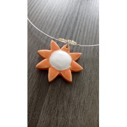 Pendentif fleur orange faïence blanche émaillé céramique artisanale made in france
