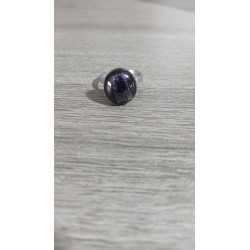Bague fantaisie verre fusing noir dichroic acier inoxydable