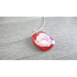 Transparent red pendant dichroic orange pink fusing glass creation handcrafted vendée