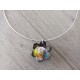 Black enamelled earthenware pendant and blue orange-red glass