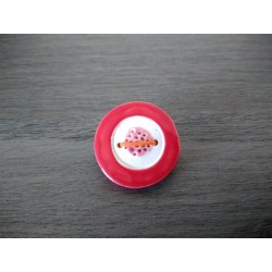 Broche rouge et blanche en faïence artisanale sur cuir et acier inoxydable made in france vendée