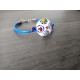 Bracelet blue and white millefiori handmade glass on blue leather and stainless steel made in france vendée