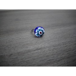 Bague verre fusing bleu turquoise millefiori