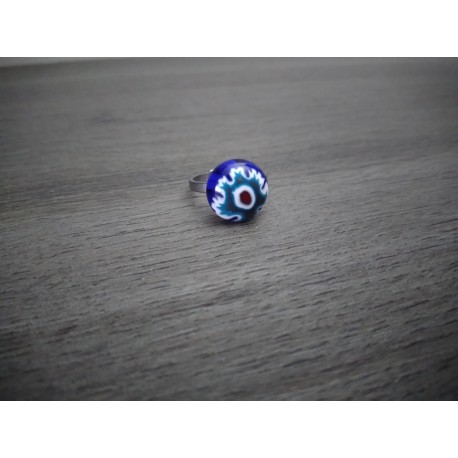 Bague verre fusing bleu millefiori