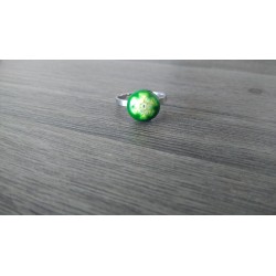 Bague verre fusing millefiori verte