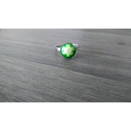 Bague verre fusing verte millefiori