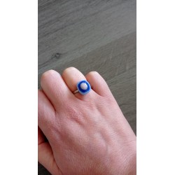 Bague verre fusing bleu et pointe de rose création française acier inoxydable