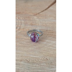 Bague fantaisie verre fusing dichroic rose violine acier inoxydable