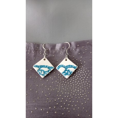 Square ceramic earrings blue green white