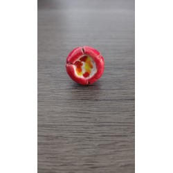 Bague céramique et verre fusionné rouge orangé création made in france