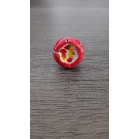 Bague céramique et verre fusionné rouge orange création made in france