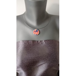 Pendentif rond céramique rouge et noir