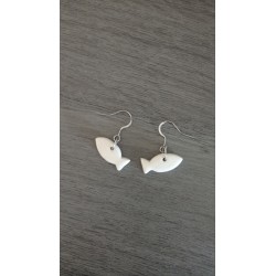 Boucles d'oreilles céramique poissons blanc