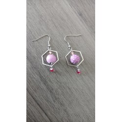 Boucles d'oreilles asymétriques nid d'abeille céramique violettes