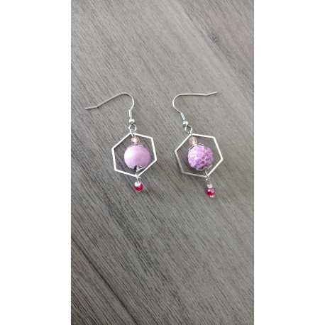 Boucles d'oreilles triangle céramique violettes