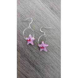 Boucles d'oreilles céramique, créoles étoiles violettes