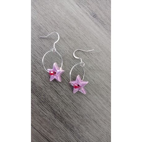 Boucles d'oreilles céramique, créoles étoiles violettes