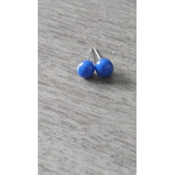 Boucles d'oreilles puce verre fusing bleu foncé acier inoxydable