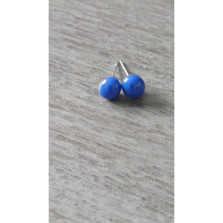 Boucles d'oreilles puce verre fusing bleu foncé acier inoxydable