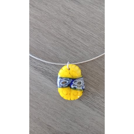 Pendentif verre fusing millefiori jaune transparent créatrice bijoux artisanaux vendée