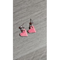 Boucles d'oreilles puce céramique cœur rose