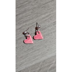 Boucles d'oreilles puces fantaisie céramique cœur rose