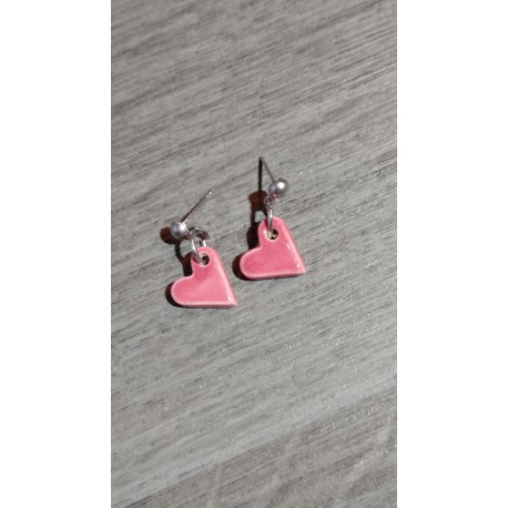 Fancy ceramic earrings pink purple heart