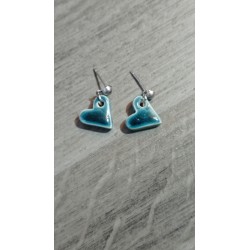 Boucles d'oreilles puce céramique cœur turquoise
