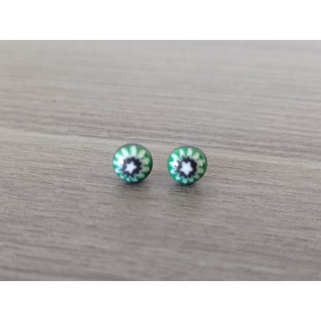 Boucles d'oreilles puce verre fusing millefiori verte