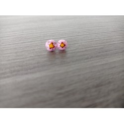 Boucles d'oreilles puce verre fusing millefiori rose jaune