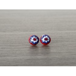 Earrings chip glass fusing millefiori red and white