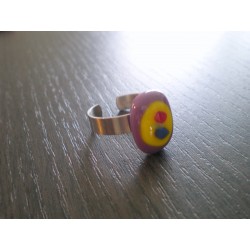 Bague verre fusing violet, jaune, bleu et rouge