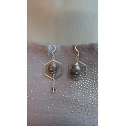 Boucles d'oreilles asymétriques géométriques céramique terre noir