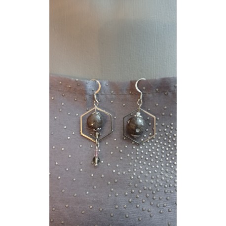 Boucles d'oreilles asymétriques géométriques céramique terre noir