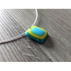 Pendentif verre fusing bleu, turquoise et vert créatrice vendée