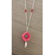 Collier rouge coquelicot sur chaine création artisanale faïence motif florale