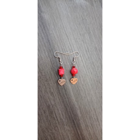 Boucles d'oreilles céramique rouge cœur love amour