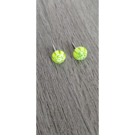 Boucles d'oreilles puce verre fusing millefiori verte