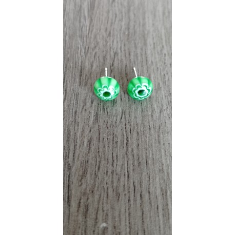 Boucles d'oreilles puce verre fusing millefiori verte