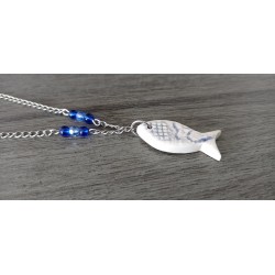 Blue blue earthenware fish pendant enamelled ceramic craft made in france