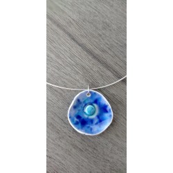 Collier bijoux artisanaux céramique bleu motif florale