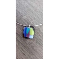 Pendentif verre fusing bleu et turquoise créatrice vendée