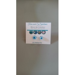 Boucles d'oreilles puce verre fusing millefiori bleu turquoise fleurs