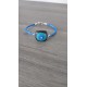 Bracelet bleu et turquoise sur verre artisanale et cuir, acier inoxydable made in france vendée
