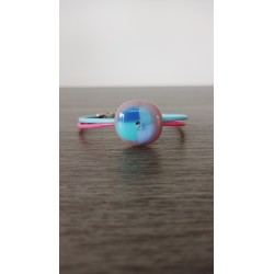 Bracelet bleu et turquoise sur verre artisanale et cuir, acier inoxydable made in france vendée