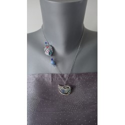 Pendentif oiseau à pois faïence émaillé céramique artisanale made in france