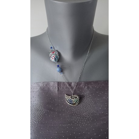 Pendentif oiseau à pois faïence émaillé céramique artisanale made in france